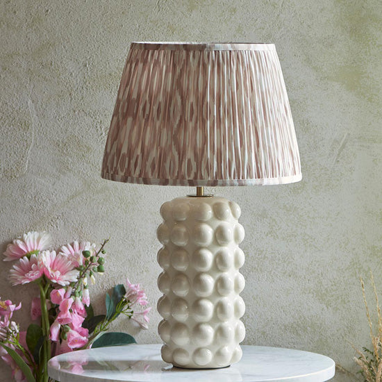 Bobble And Ikat 35cm Neutral Fabric Shade Table Lamp In Gloss White Ceramic Base