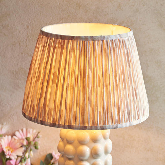 Bobble And Ikat 35cm Neutral Fabric Shade Table Lamp In Gloss White Ceramic Base