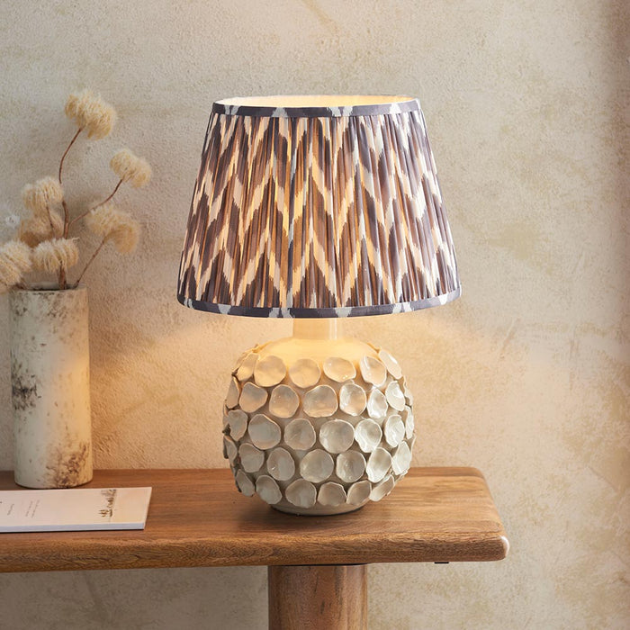 Borello And Zigzag 35cm Pearl Grey Shade Table Lamp With Ivory Crackle Ceramic Base