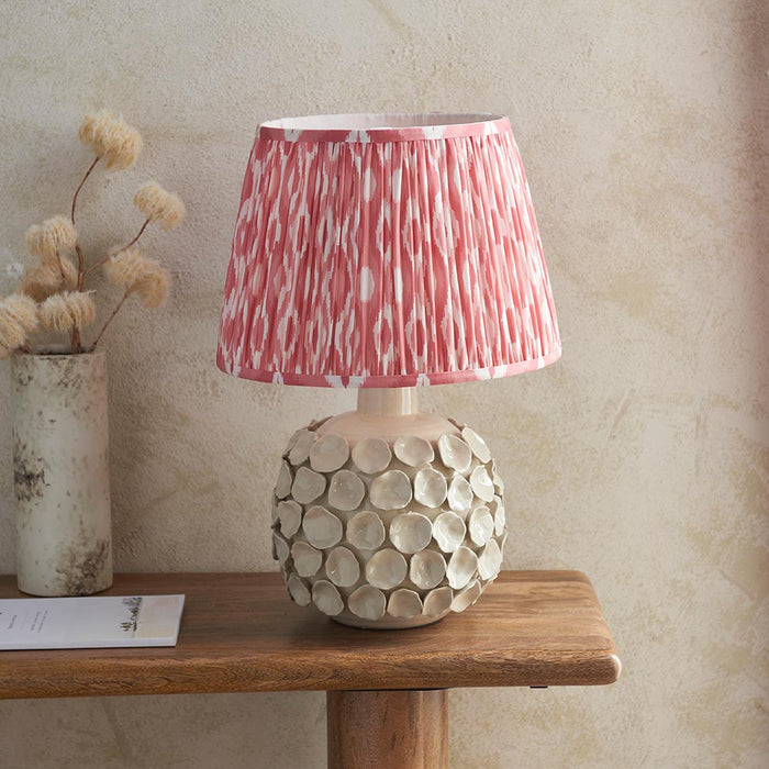 Borello And Ikat 35cm Coral Pink Shade Table Lamp With Ivory Crackle Ceramic Base