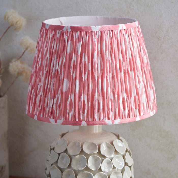 Borello And Ikat 35cm Coral Pink Shade Table Lamp With Ivory Crackle Ceramic Base