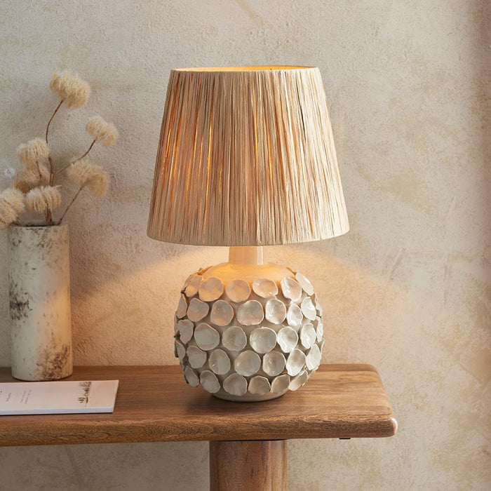 Borello And Raffia 32cm Natural Raffia Shade Table Lamp With Ivory Crackle Ceramic Base