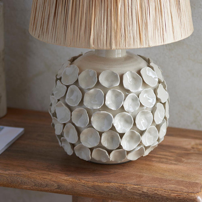 Borello And Raffia 32cm Natural Raffia Shade Table Lamp With Ivory Crackle Ceramic Base