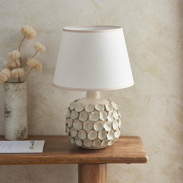 Borello And Ivy 35cm Pearl Grey Shade Table Lamp With Ivory Crackle Ceramic Base