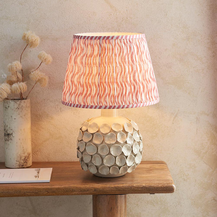 Borello And Ripple 35cm Coral Pink Shade Table Lamp With Ivory Crackle Ceramic Base