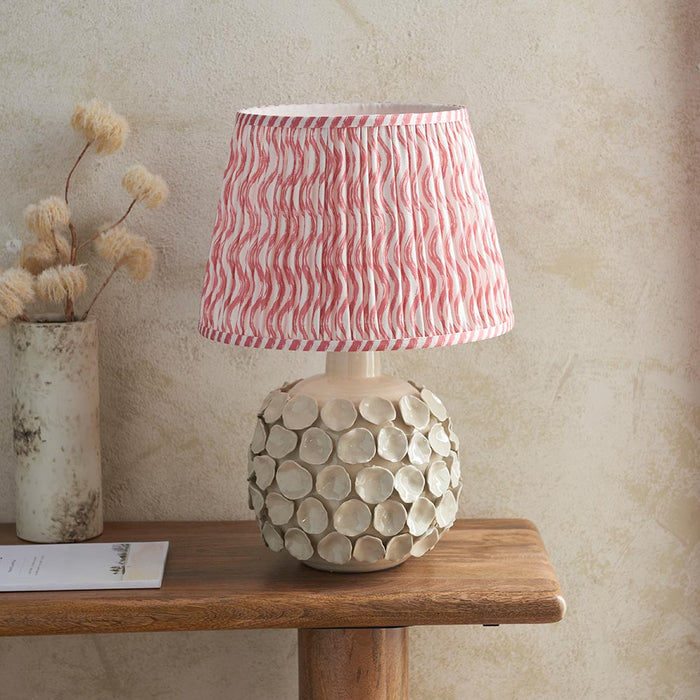 Borello And Ripple 35cm Coral Pink Shade Table Lamp With Ivory Crackle Ceramic Base