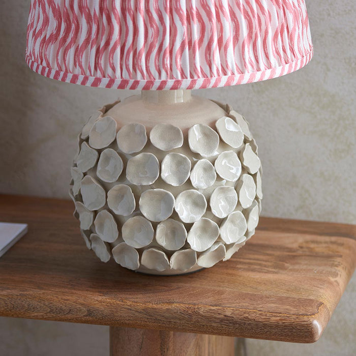 Borello And Ripple 35cm Coral Pink Shade Table Lamp With Ivory Crackle Ceramic Base