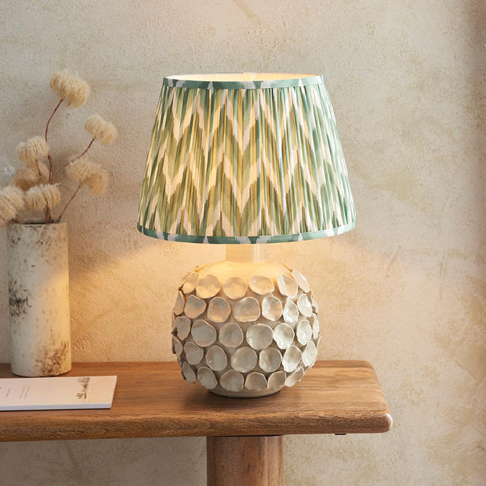 Borello And Zigzag 35cm Cotswold Green Shade Table Lamp With Ivory Crackle Ceramic Base