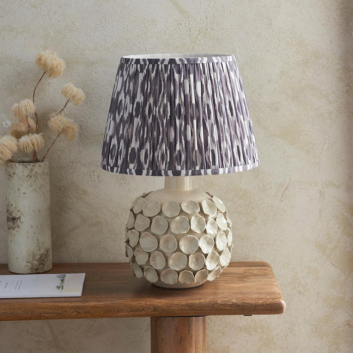 Borello And Ikat 35cm Pearl Grey Shade Table Lamp With Ivory Crackle Ceramic Base