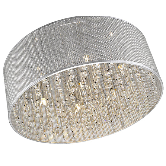 Crystal 6 Bulbs Palace Flush Ceiling Light In Chrome And Sliver