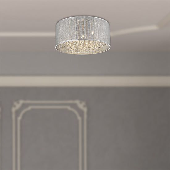 Crystal 6 Bulbs Palace Flush Ceiling Light In Chrome And Sliver