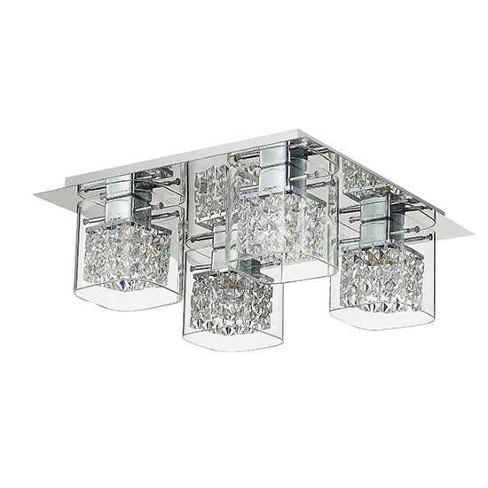 Leyton 4 Clear Glass Cube Bulbs Decorative Flush Ceiling Light In Chrome