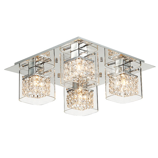 Leyton 4 Clear Glass Cube Bulbs Decorative Flush Ceiling Light In Chrome