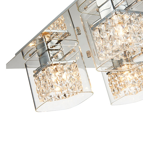 Leyton 4 Clear Glass Cube Bulbs Decorative Flush Ceiling Light In Chrome