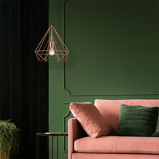 Merton 1 Bulb Double-Layered Cage Small Ceiling Pendant Light In Copper