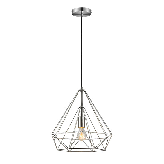 Merton 1 Bulb Double-Layered Cage Small Ceiling Pendant Light In Satin Nickel