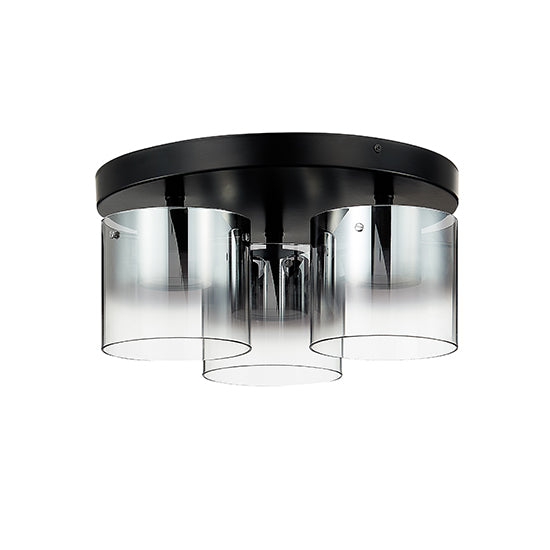 Roundhay 3 Smoked Glass Shade Bulbs Decorative Flush Ceiling Light In Black