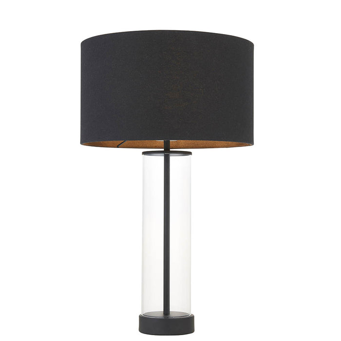 Lessina Small Black Fabric Drum Shade Touch Table Lamp In Matt Black