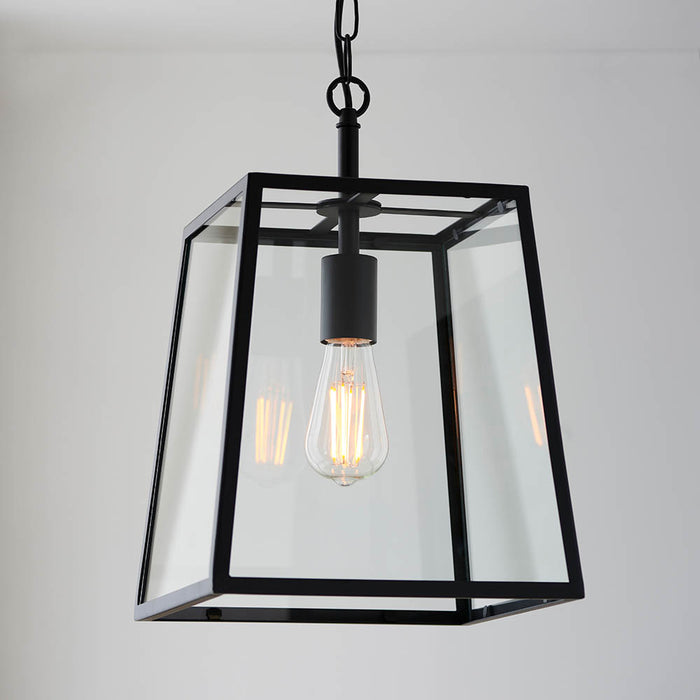 Hurst Clear Glass Shade Pendant Light In Matt Black