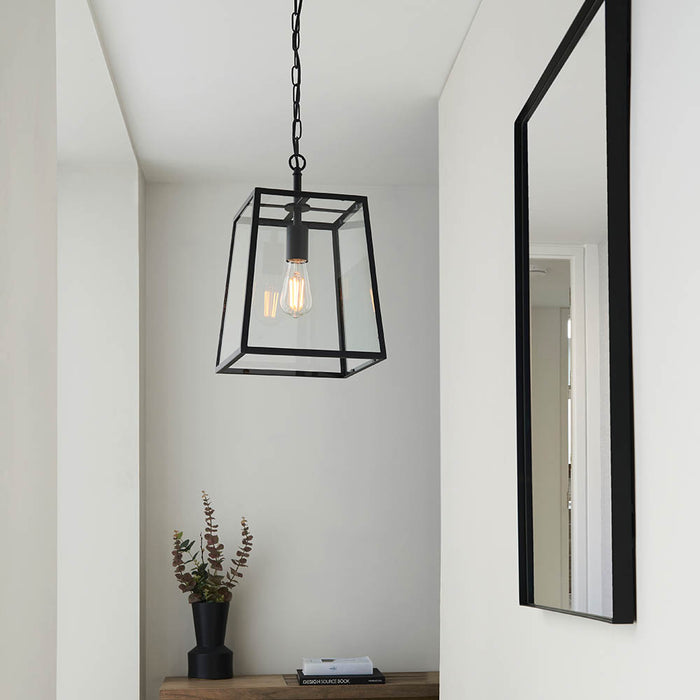 Hurst Clear Glass Shade Pendant Light In Matt Black