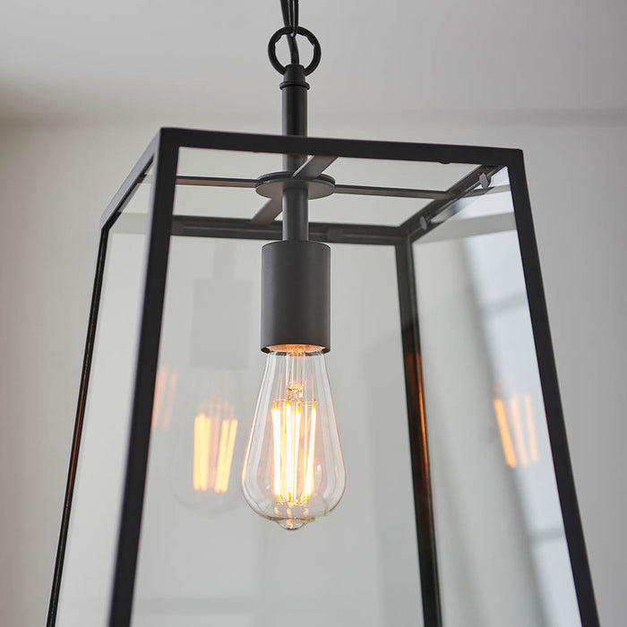 Hurst Clear Glass Shade Pendant Light In Matt Black