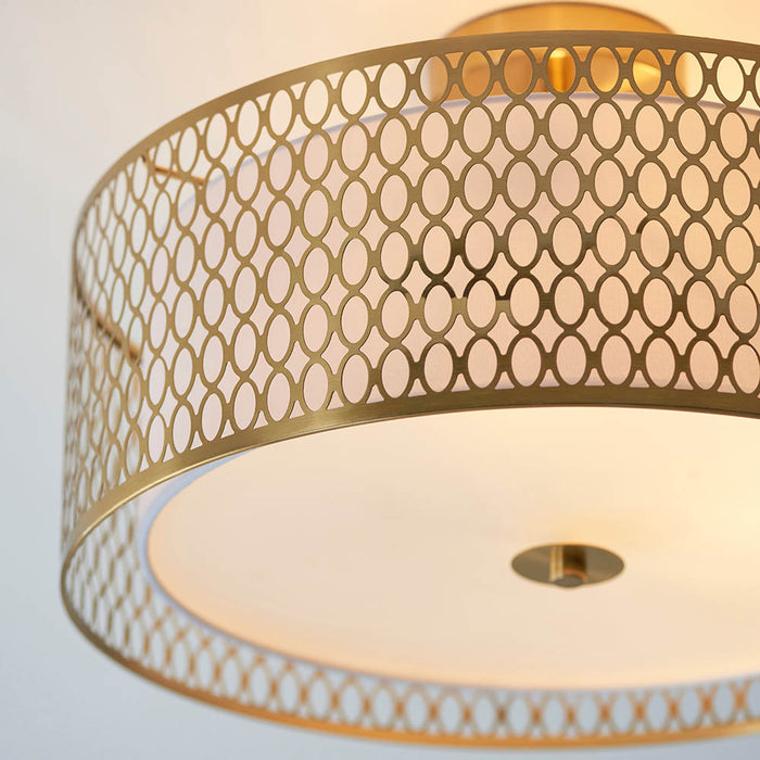 Cordero 3 Lights Flush Celing Light In Gold Plated Effect Geometric Fretwork