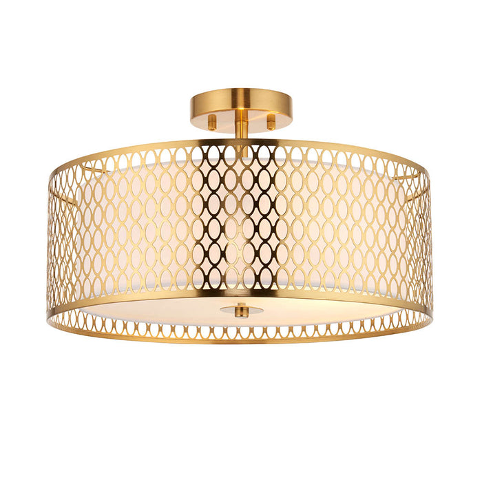 Cordero 3 Lights Flush Celing Light In Gold Plated Effect Geometric Fretwork