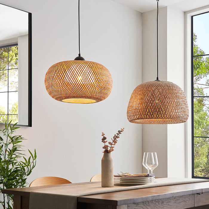 Bali Natural Bamboo Woven Shade Pendant Light With White Inner Diffuser