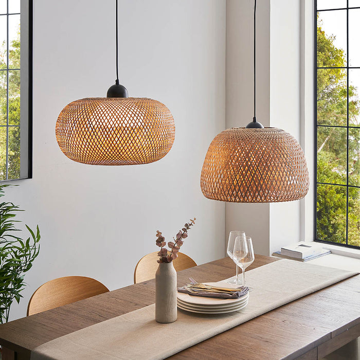 Bali Natural Bamboo Woven Shade Pendant Light With White Inner Diffuser