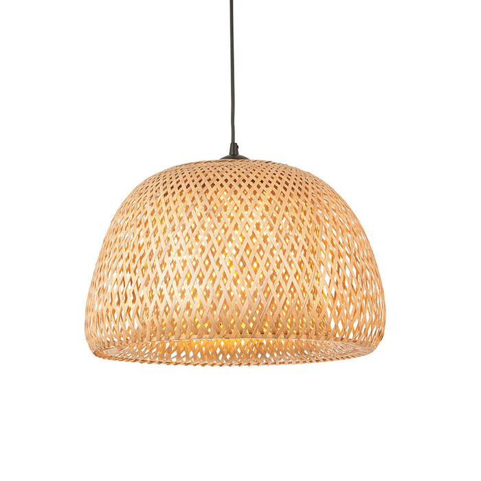 Bali Natural Bamboo Woven Shade Pendant Light With White Inner Diffuser