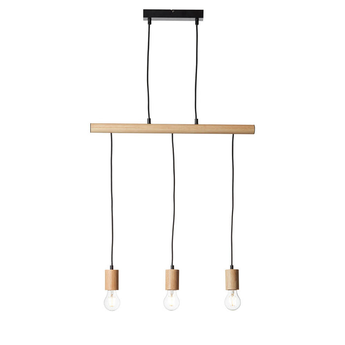 Sven 3 Lights Linear Pendant Light In Matt Black And Natural Wooden Details