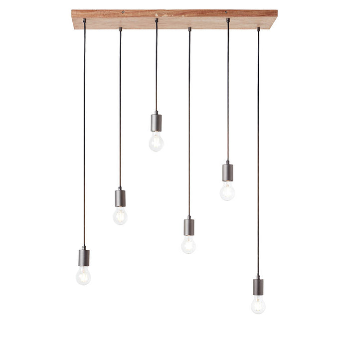 Stellan 6 Lights Linear Pendant Light In Anthracite With Oak Plywood Ceiling Plate