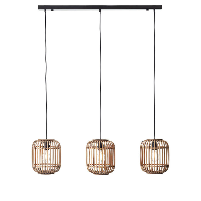 Mathias 3 Lights Linear Ceiling Pendant Light In Natural Bamboo Open Framework