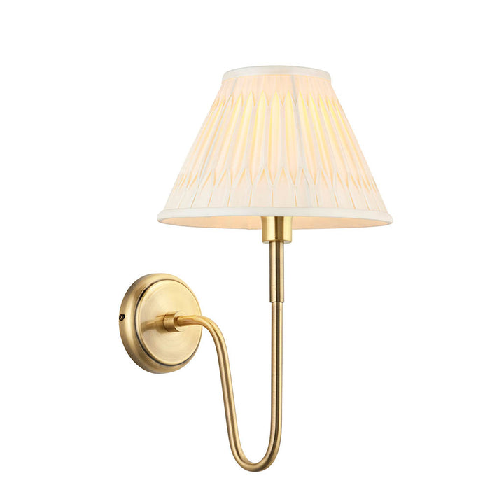 Rouen 10 Inch Ivory Silk Shade Wall Light With Chatsworth Antique Brass Metal Base