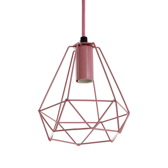 Beli Ceiling Pendant Light In Pink With Geometric Metal Wire Frame