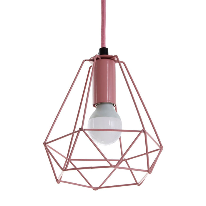 Beli Ceiling Pendant Light In Pink With Geometric Metal Wire Frame