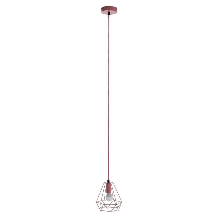 Beli Ceiling Pendant Light In Pink With Geometric Metal Wire Frame