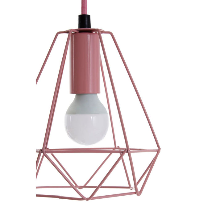 Beli Ceiling Pendant Light In Pink With Geometric Metal Wire Frame