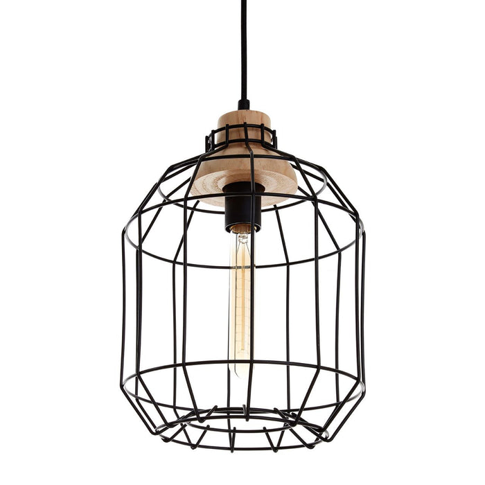 Beacon Ceiling Pendant Light In Black With Metal Wire Frame