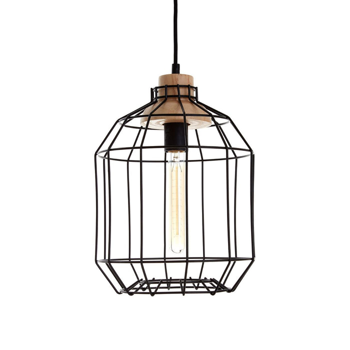 Beacon Ceiling Pendant Light In Black With Metal Wire Frame