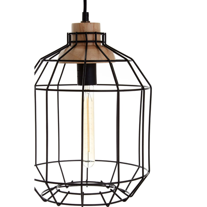 Beacon Ceiling Pendant Light In Black With Metal Wire Frame