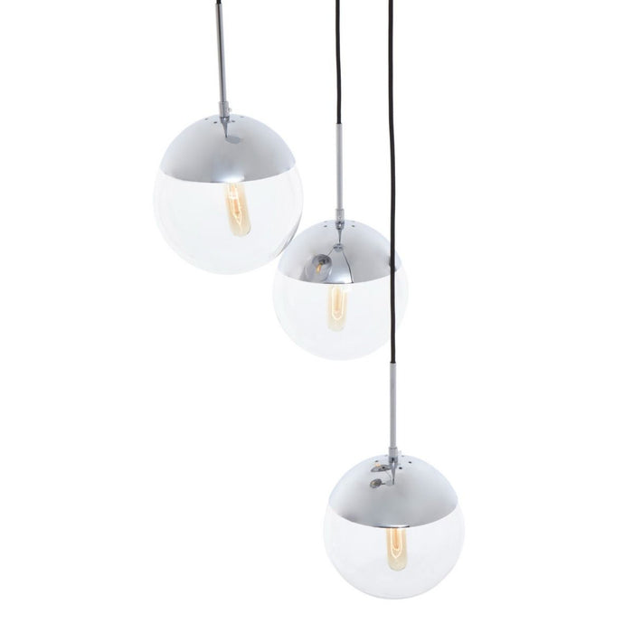 Revive Round 3 Clear Glass Shade Ceiling Pendant Light In Chrome