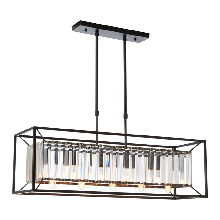 Akiko Rectangle 5 Glass Shades Ceiling Pendant Light In Matt Black