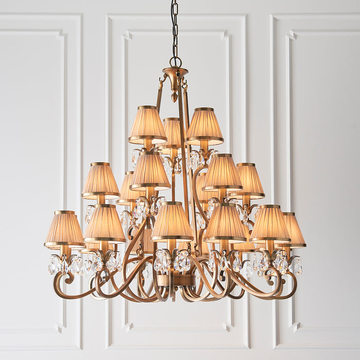 Oksana Beige Shades 21 Lights Ceiling Pendant Light In Antique Brass