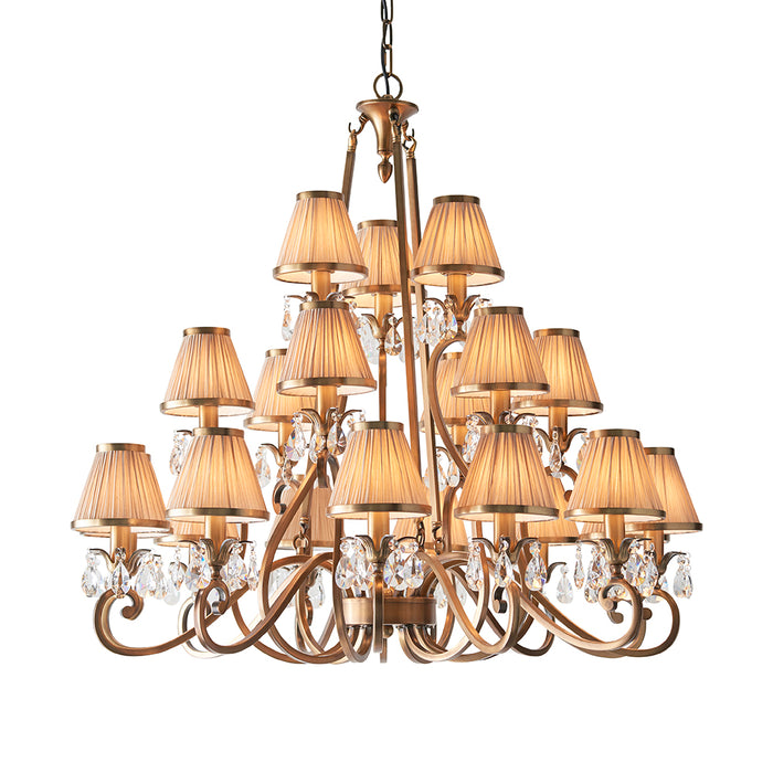 Oksana Beige Shades 21 Lights Ceiling Pendant Light In Antique Brass