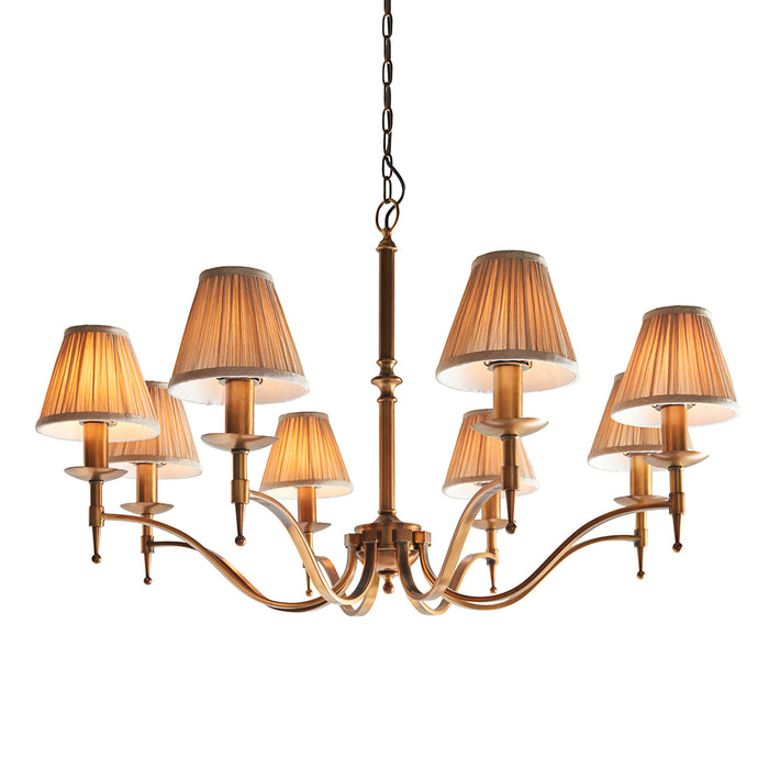 Stanford Beige Shades 8 Lights Ceiling Pendant Light In Antique Brass