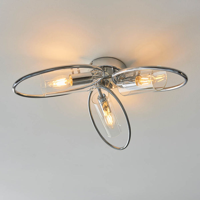 Amari 3 Lights Clear Glass Shades Semi Flush Ceiling Light In Chrome