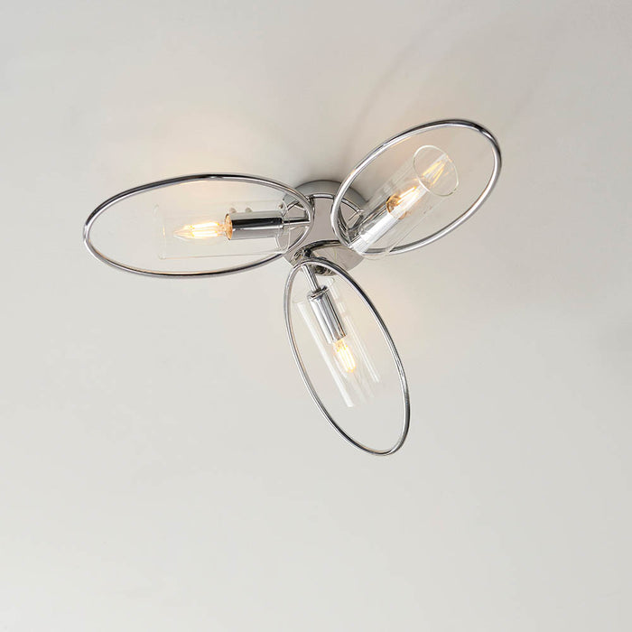 Amari 3 Lights Clear Glass Shades Semi Flush Ceiling Light In Chrome