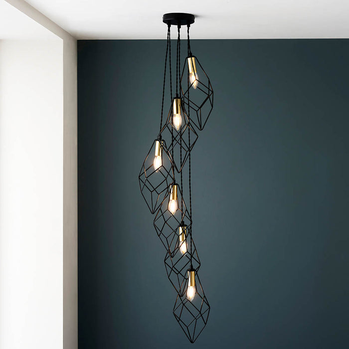 Jaxon 6 Lights Pendant Light In Matt Black Metalwork