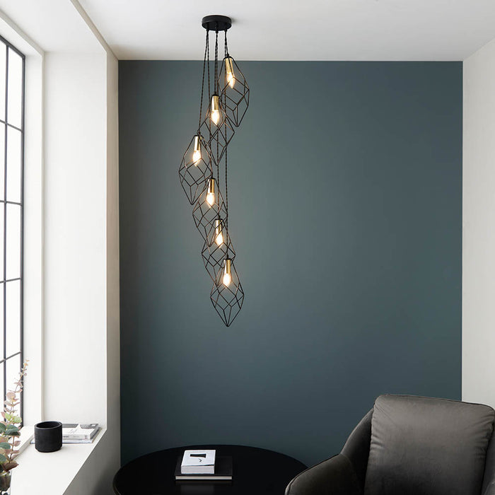 Jaxon 6 Lights Pendant Light In Matt Black Metalwork